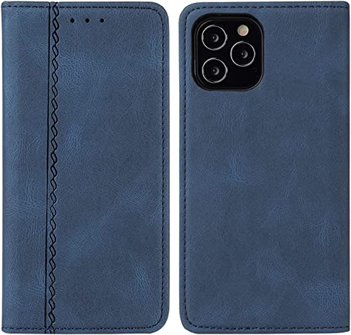 Étui iPhone 14 Pro Max et Plus en cuir PU bleu vintage avec fente pour cartes