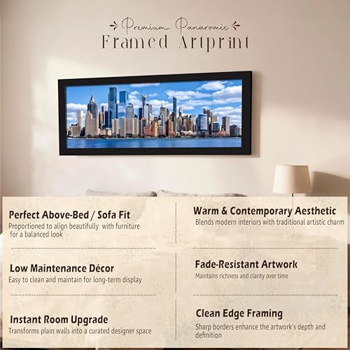 Image of PAINTINGMANTRA New York City Skyline Sea View Wall Art Framed Luxury Paintings for Home Decoration, Living room, Bedroom and Office Decoration (99x38 CM)