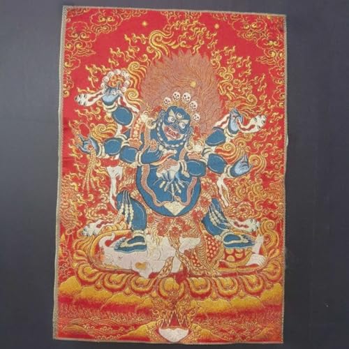 Thangka Broderie Mahakala 60 cm Toile Idéale pour Entrée et Hall
