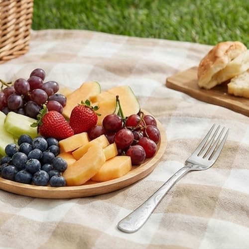Image of 6.7 inch Sterling Silver Salad Forks with Floral Printed Handle | Set of 5 Durable Stainless Steel Fruit Forks | Mirror Polished Silverware for Home, Restaurants, and Gift Giving