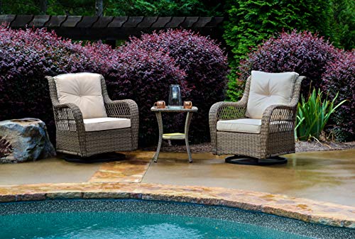Tortuga Outdoor Rio Vista Bistro Set-Swivel Glider Chairs And Side Table Patio Furniture, Sandstone Wicker And Cushions #TOP1