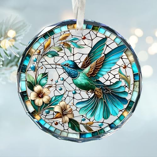 Enfeites de beija-flor para árvore de Natal - Presentes de beija-flor de vitral para mulheres, ornamentos exclusivos de vidro de cristal