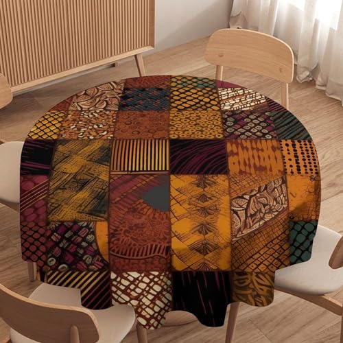 Nappe ronde patchwork africain 152 cm imperméable, linge de table infroissable résistant - 5