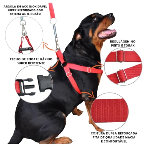 Coleira com Peitoral Americano GG para Cães Grandes Ajustável Diminui Trancos e Puxões Cor Preta