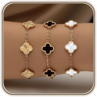 18K Gold Clover Bracelet Set