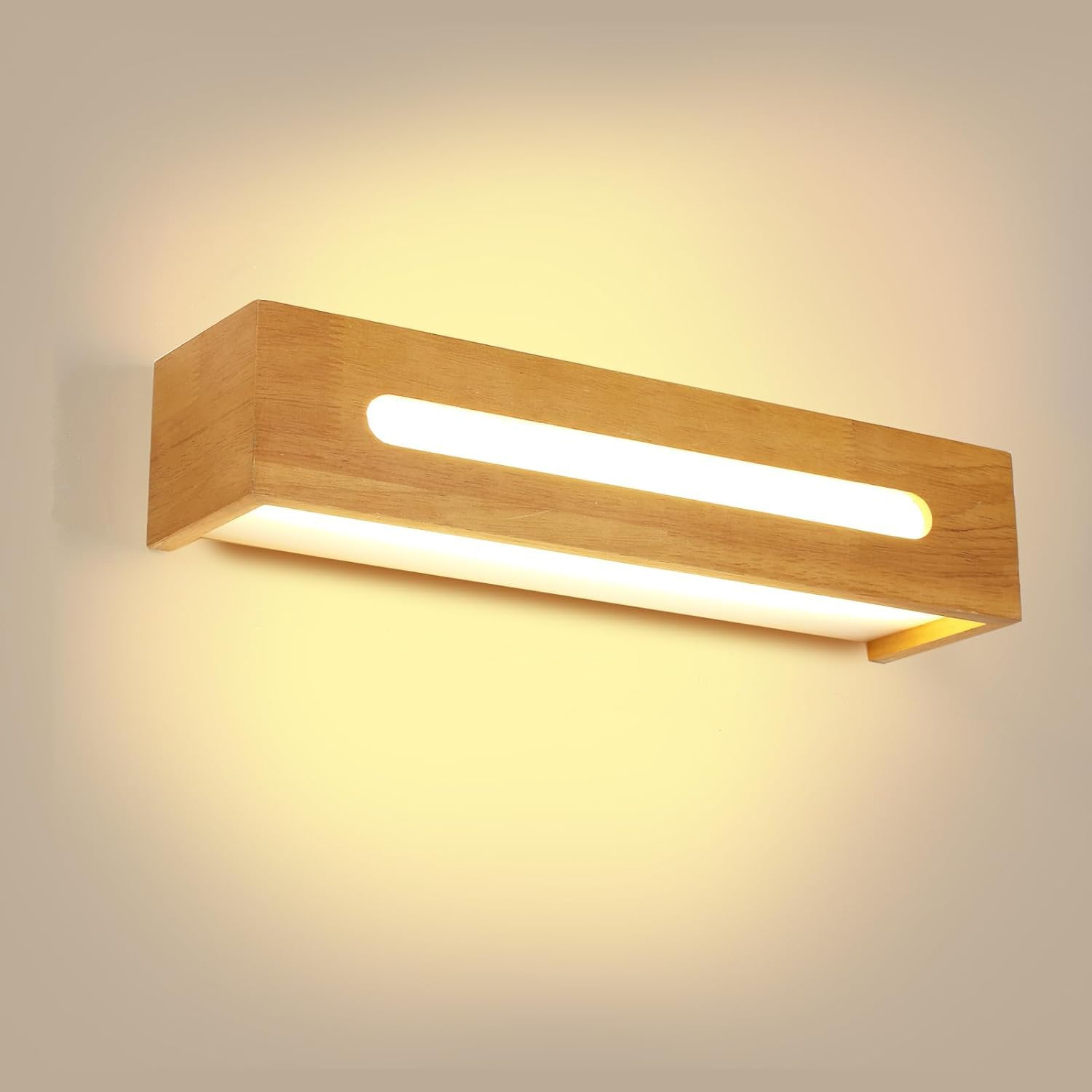 Comely LED Wall Lights Indoor, 18W Wooden Wall Lamp 3000K Warm Light