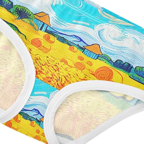 Cotton Toddler Underwear Floral Oil Painting Wheat Field Panties for Girl Funny Kids Briefs Undies 2t4