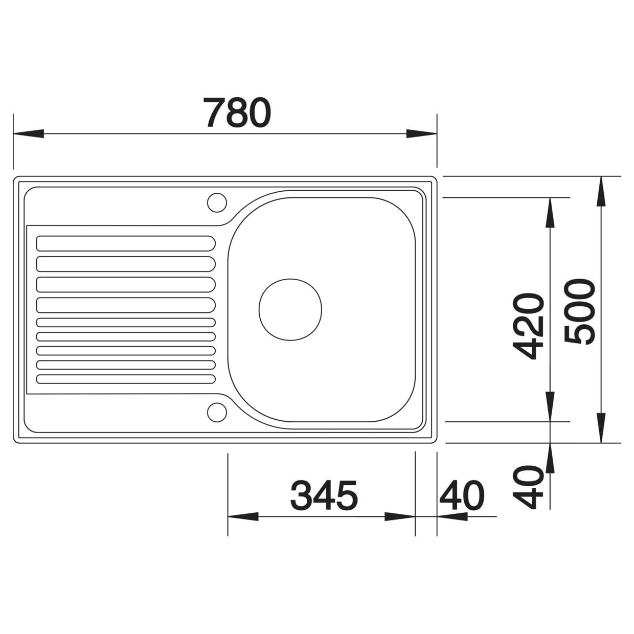 BLANCO TIPO 45 S Compact | Edelstahl | mit Ablauffernbedienung | [78x50x17,4 cm] | für 45 cm breite Unterschränke | mit Ablauffernbedienung | Widerstandsfähig gegenüber Kratzern | reversibel
