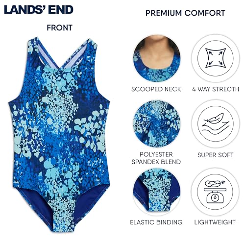 Image of Lands' End Girls' UPF 50+ Stretch Crisscross Back One Piece Swimsuit