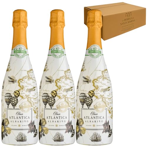 Alma atlântica alperce, vinho branco da Galiza, fresco e frutado, fácil de beber e perfeito para iniciantes, aperitivos e refeições leves, como frutos do mar, peixe ou saladas, 3 garrafas de 75 cl