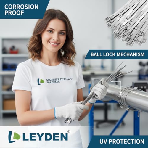 Image of LEYDEN 200, 150 x 4.6 MM (6 Inch) SS304 Stainless Steel Cable Tie Ball Lock Type Zip Wire Organizer Standard Quality Flexible Self Locking Tie SS Flexible Straps Cable Tie