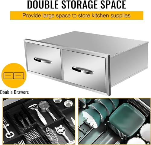 Image of 30 inch W x 10 inch H x 20 inch D Outdoor Kitchen Single Drawer Stainless Steel BBQ Access Drawers with Exquisite Handle for Outdoor Kitchen Island or Grill Station