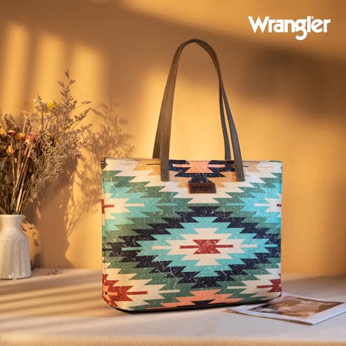 Image of Montana West Wrangler Aztec Print Canvas Tote Bag Capacity Shoulder Bag for Work, Travel & Everyday Use