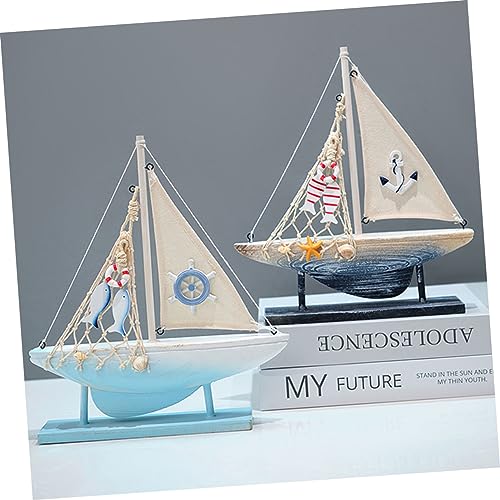 CIMAXIC Mediterranes Segelboot-Ornament Holzernes Segelschiff Modell Tischdeko Dekoration Für Schlafzimmer Und Wohnzimmer