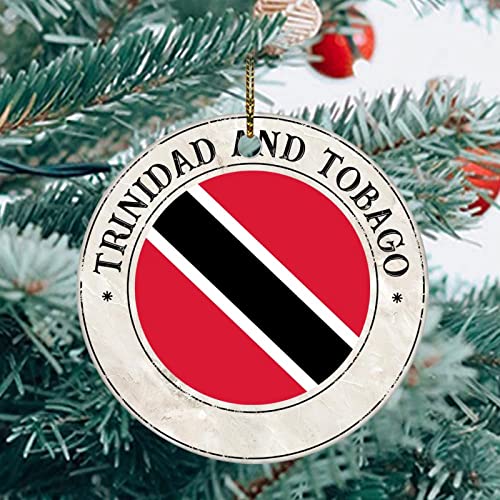 Christmas Ornament Trinidad And Tobago Flag Xmas Tree Hanging Keepsake, Double Sided Porcelain/Ceramic Ornament, Gift For Friends/Tour Pal, 3 Inches, Made In The Usa #TOP2