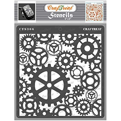 CrafTreat Reusable Steampunk Stencils for Painting on Wood, Canvas, Paper, Fabric, Floor, Wall and Tile - Gears Stencil - 6x6 Inches - DIY Art and Craft Stencils - Clock Gear Stencil Cover