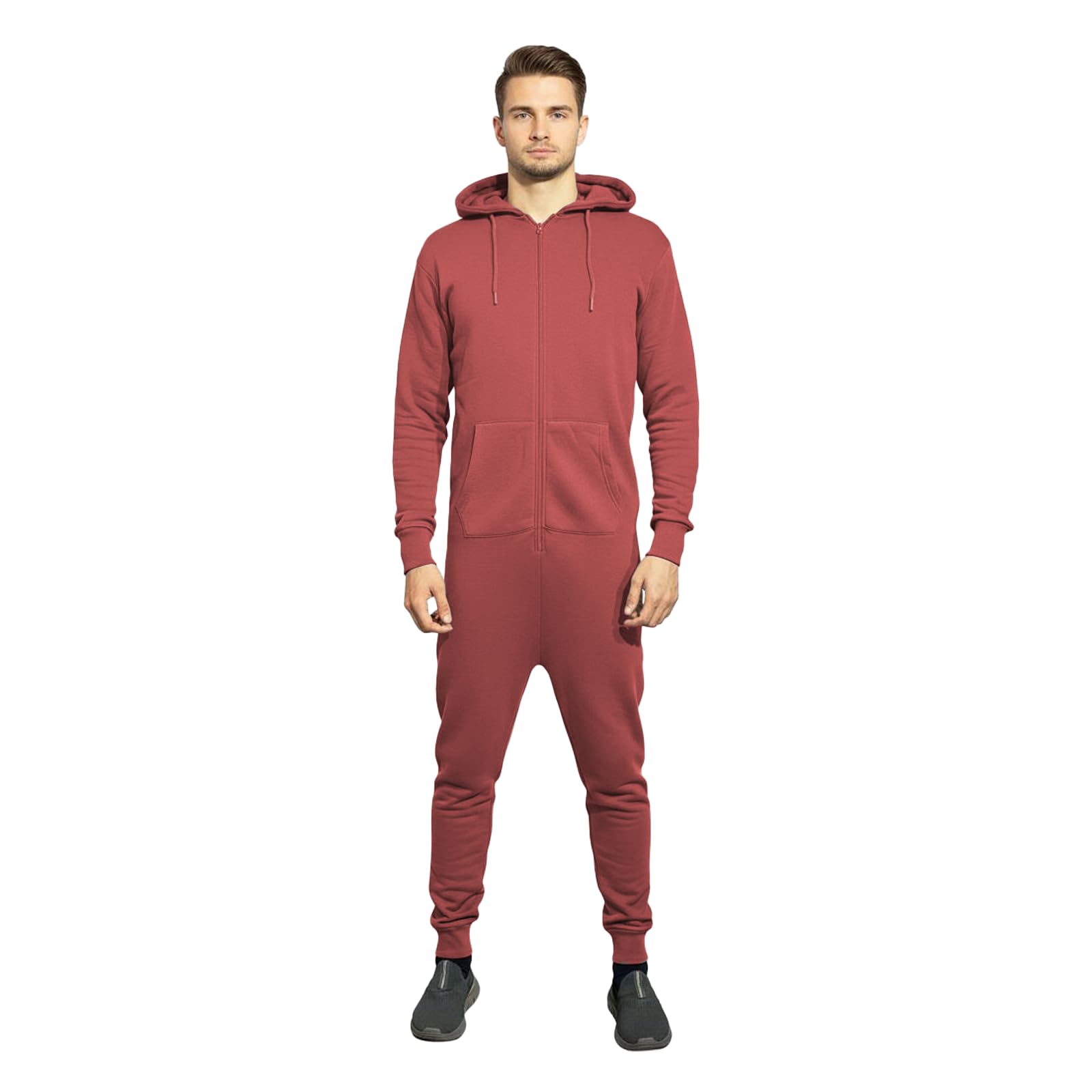 Adult Solid Color Warm Hooded Fleece All-in-One Zipper Jumpsuit 1 Piece Mens Sleepwear Loungewear Onesie Pajamas Long Sleeve Onesie for Men-image-38