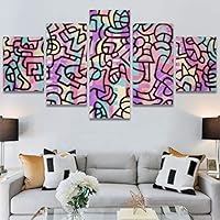 SIGNWIN 5 Panel Canvas Wall Art Modern Art Decorative Decorative Elements Digital Art Multicolor Patterns Urban for Home Decorations Ready to Hang - 60