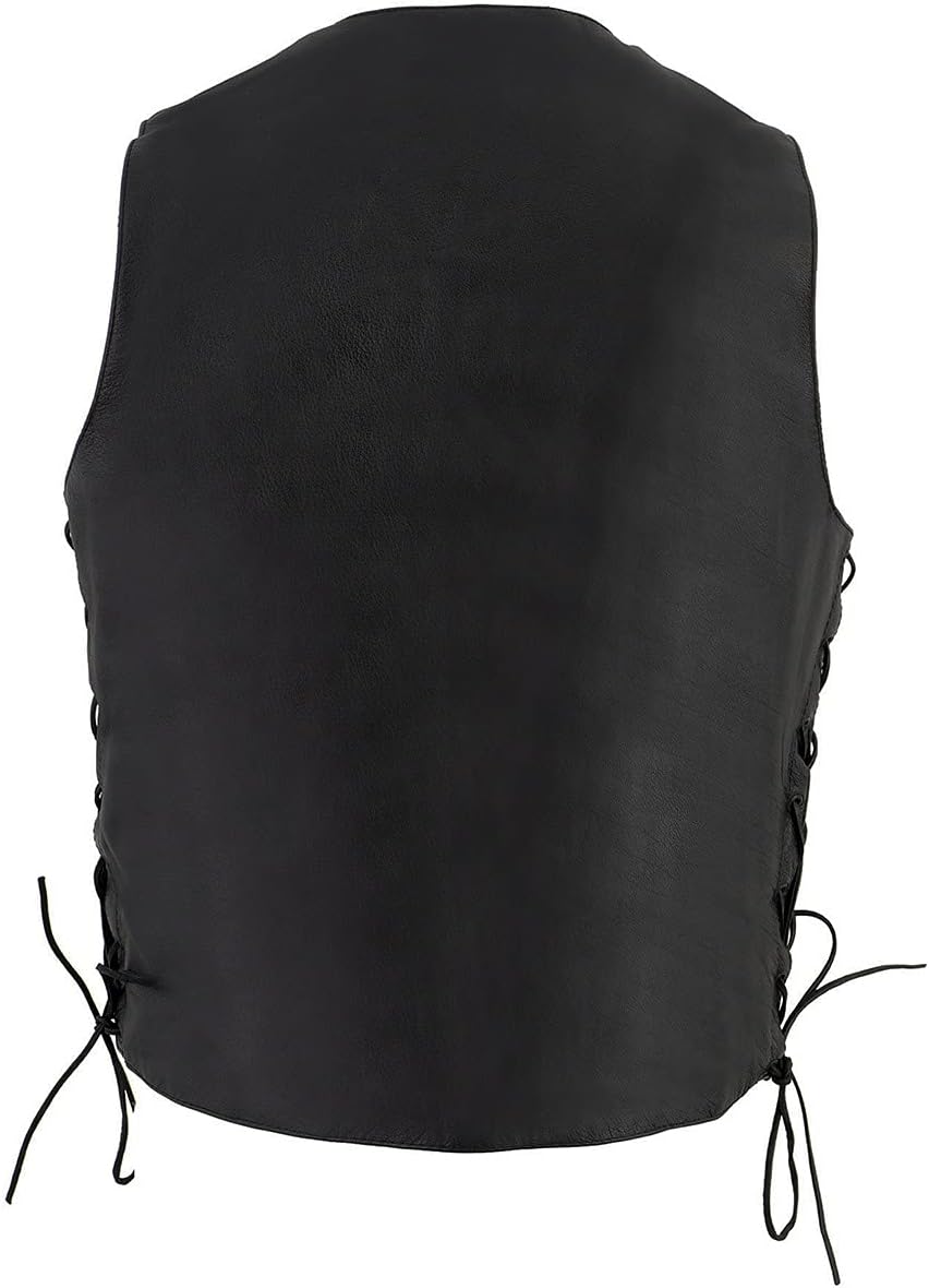 Milwaukee Leather LKM3731 Men's Black Leather Classic Side Lace V-Neck Motorcycle Rider Vest w/Front Snap Closure - Image 2