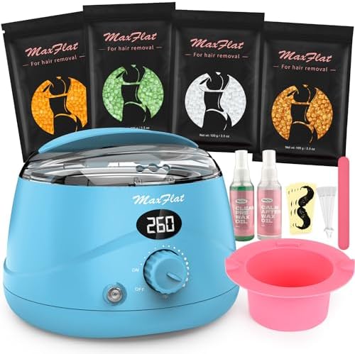Waxing Kit for Women & Men, Digital Wax Pot Hard Wax Kit with Upgrade Brazilian Wax for Full Body Armpit Leg Bikini Waxing (Blue)