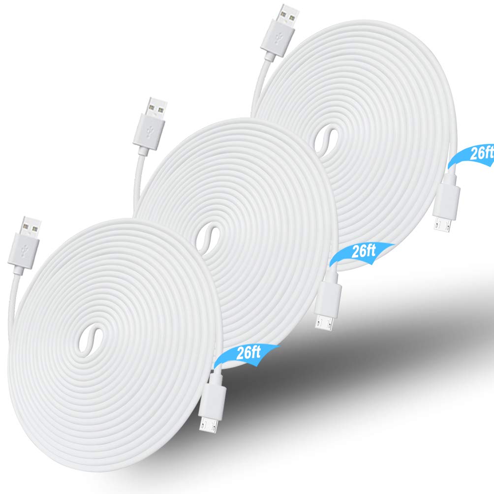 Frее Shірріng 🛒 26FT 3 Pack Power Extension Cable for Wyze Cam Pan/WyzeCam/Kasa Cam/YI Dome Home/Furbo Dog/Nest Cam/Arlo Q/Blink/Cloud Camera,KasaCam NestCam Indoor,Netvue,SCOVEE Micro USB Charging Charger Cord