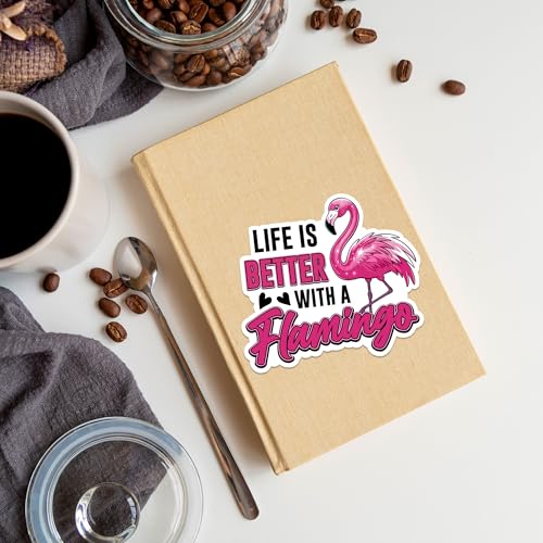 Image of Flamingo Sticker 8 Pcs (Large Size) Vinyl Stickers Laptop Waterproof Decal for Car Bumper Water Bottle Notebook Luggage Window Funny Party Birthday Decorations - Size 4 Inches