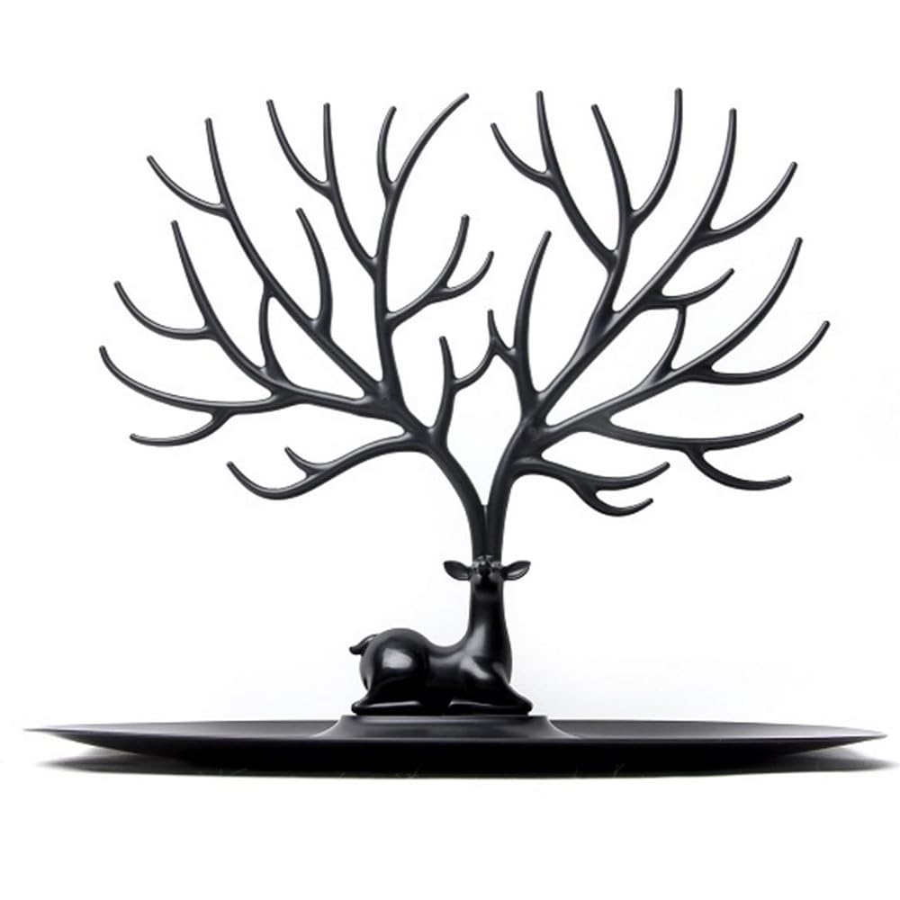 TOMVAESJewelry Rack Jewelry Storage Rack Home Creative Solid Color Deer Horn Antlers Tree Storage Rack Display Stand Jewelry Organizer for Home Black