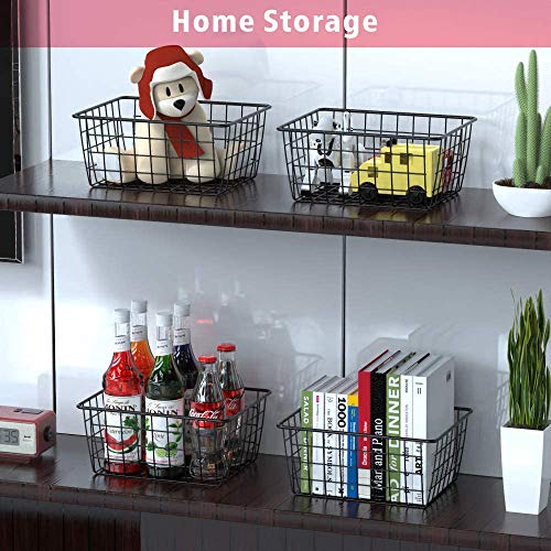 LeleCAT-Black-Wire-Storage-Baskets-Metal-Household-Storage-Organizer-for-KitchenPantry-Shelf-Freezer-BathroomBlack-2-Pack