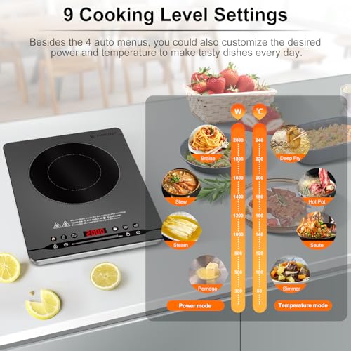 AMZCHEF 2000W Induktionskochfeld 1 Platte, Induktionskochplatte Einzel, Extra Leise (≤42dB), Nur...