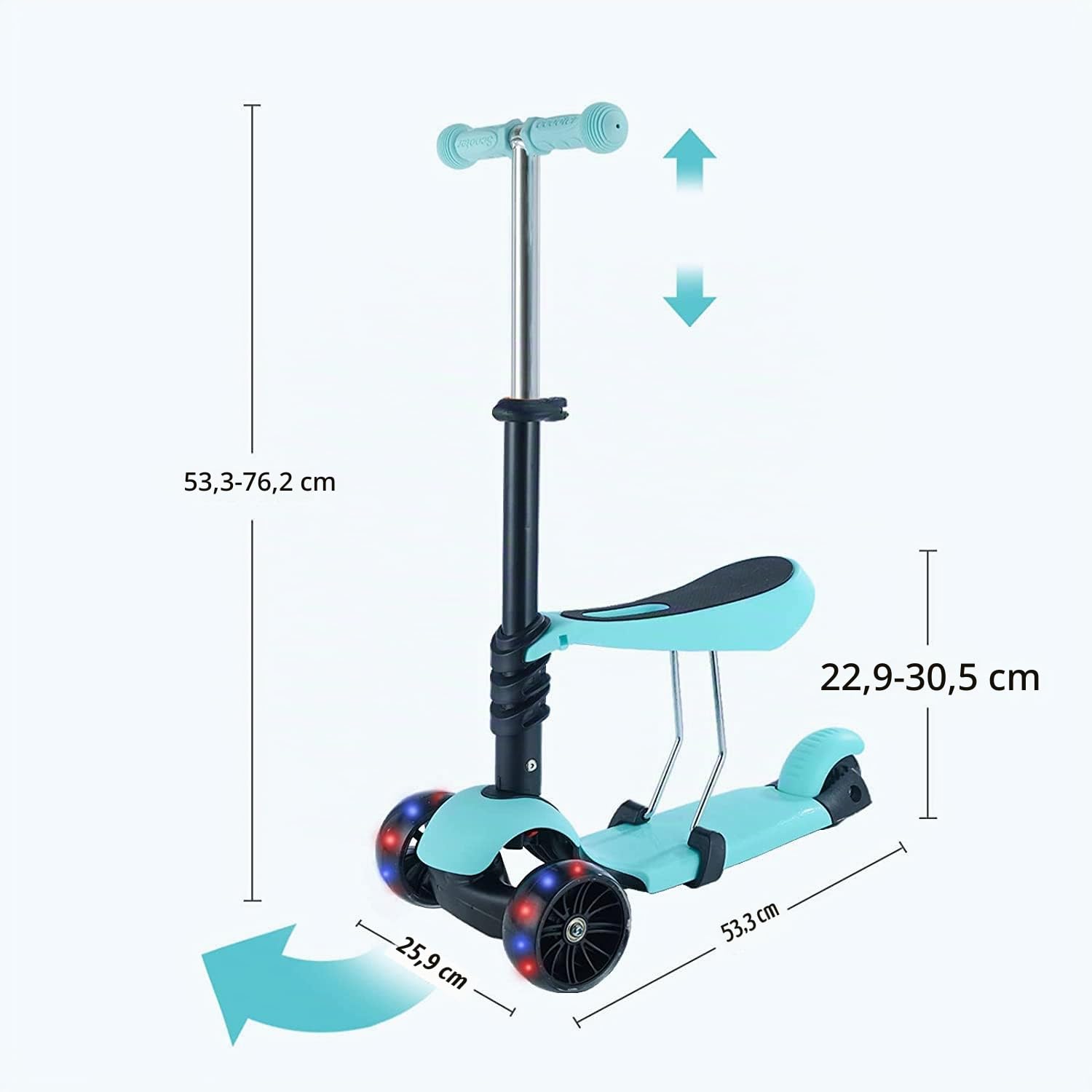 Trottinette à 3 Roues pour Enfants - Trottinettes Pliantes pour Enfants/Tout-Petits, Hauteur Réglable, Plateau Antidérapant, Feux de Roue Clignotants, pour Garçons/Filles de 1 à 6 Ans