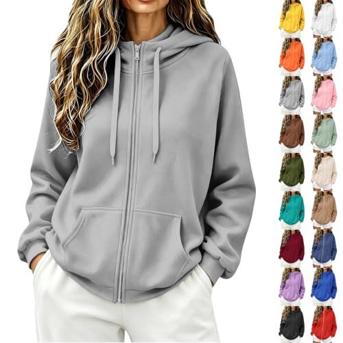 Zip Up Hoodies for Women Lightweight Casual Long Sleeve Sweatshirts Grey - image 1
