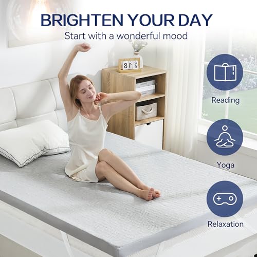 Image of SINWEEK 2 Inch Mattress Topper Queen Size, Soft Memory Foam for Back Pain Relief, Breathable Bed Topper with Grey Cover, CertiPUR-US Certified
