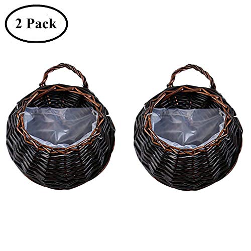 Preisvergleich Produktbild an der Wand befestigte hängende Pflanzer natürliche Weiden geflochtene hängende Blumentopf Hand gesponnener Rattan Pflanzerkorb dekorativer Wandtürausgangsdekor, Satz von 2