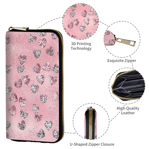 Women's Wallets,PU Leather Wristlet Wallet for Women,Card Holder Organizer Ladies Clutch with Zipper & Phone Holder-Shining Love4