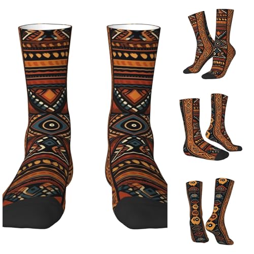 LZQPOEAS Traditional african design pattern Athletic Socks Unisex Cushioned Crew Socks Hiking Running Calf Sock Soft Above Ankle Sock