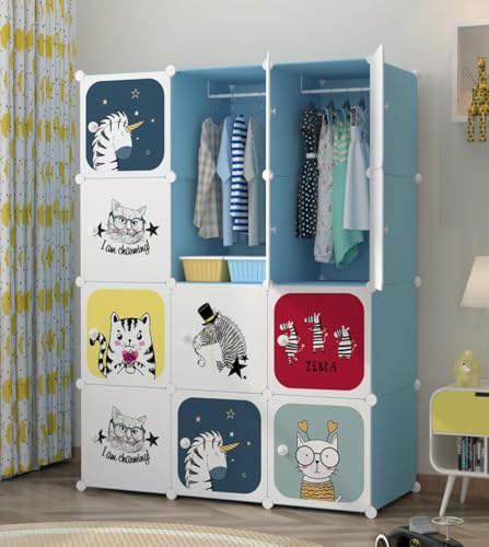 Image of Plastic Wardrobe for Kids Clothes - Durable, Easy to Use Anti-Skid & Non-Slip Effective Professional Collapsible Wardrobe, Plastic Cupboard for Kids, Foldable Almirah (Blue KTD2, 12 Door)