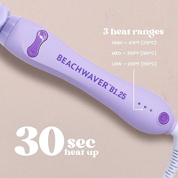 Beachwaver B Series Pretty Pastels Collection - Rotating Ceramic Barrel Curling Iron - Hair Accessories and Hairbrush - B1.25 Lilac - 31.75 mm