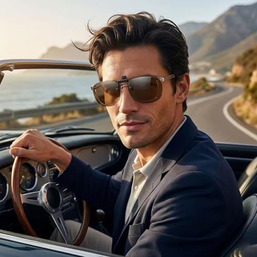 Image of Polarized Clip On Sunglasses Over Prescription Glasses Men Women Rimless Flip Up