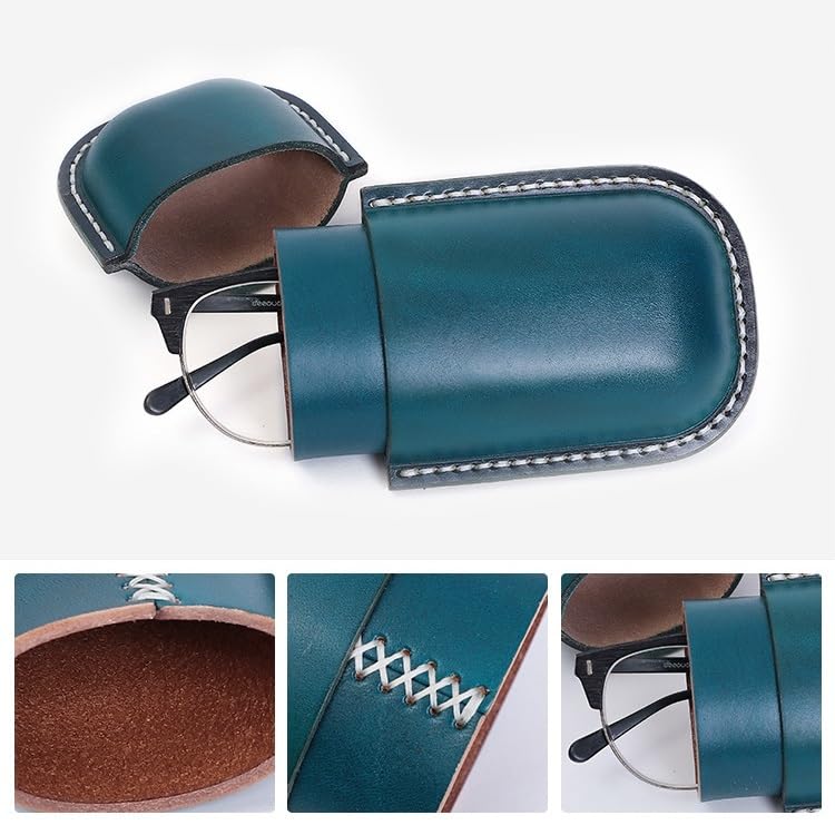 A,Bafnsiji Obudowy z okularami retro, owalne pudełko z twardymi okularami, skórzane etui na okulary, skórzane etui na okulary dla kobiet i mężczyzn, ręcznie robione skórzane etui na okulary