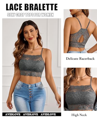 Image of Avidlove Lace Bralette for Women High Neck Camisoles Racerback Double-Layered Crop Top