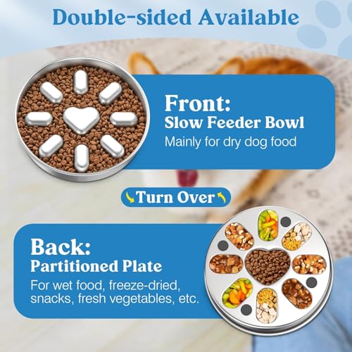 Slow Feeder Dog Bowl Stainless Steel, Non-Slip Metal Dog Food Bowl for Fast Eaters, Anti-Gulping Bloat Stop Pet Bowl, Slows Down Eating, Dishwasher Safe, 2 Cup Bowl for Small & Medium Dogs - Image 6
