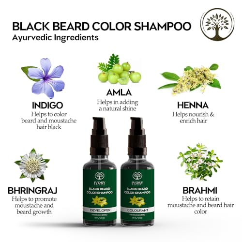 Image of Black Beard Color Shampoo (30ml + 30ml) - Get Instant Grey Coverage & Natural Black Beard & Mustache | Ammonia-Free, Plant-Based Shampoo - Free Gloves included
