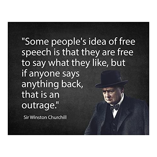 AMERICAN LUXURY GIFTS Sir Winston Churchill Quote Wall Art Print - Some People's Idea of Free Speech - 10x8 Vintage Print For Home Decor, Office Decor, & Classroom Decor, Unframed