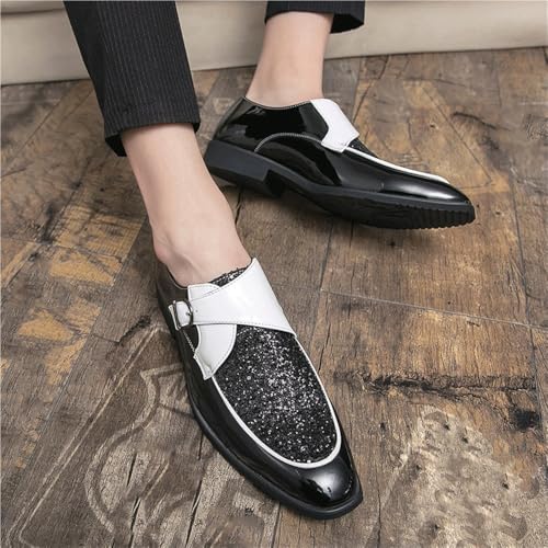 Dress Oxford for Men Slip On Monk Strap Burnished Toe PU Leather Low Top Block Heel Resistant Non Slip Rubber Sole Outdoor2