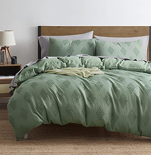 Image of Nestl Boho Bedding Sets & Collections - Boho Duvet Cover Twin, 2 Piece Twin Duvet Cover Set, Double Brushed Green Duvet Cover with Zipper Closure, 1 Duvet Set 68x90 inches and 1 Pillow Sham