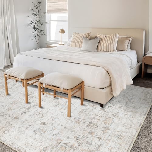 Tapis bohème lavable doux antidérapant beige maison bureau - 5
