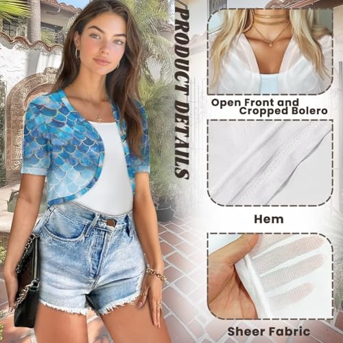 Image of Womens Short Sleeve Bolero Shrug Open Front Knit Cropped Cardigan Shoulder Cover for Dress Cute Casual Knit Cover Up