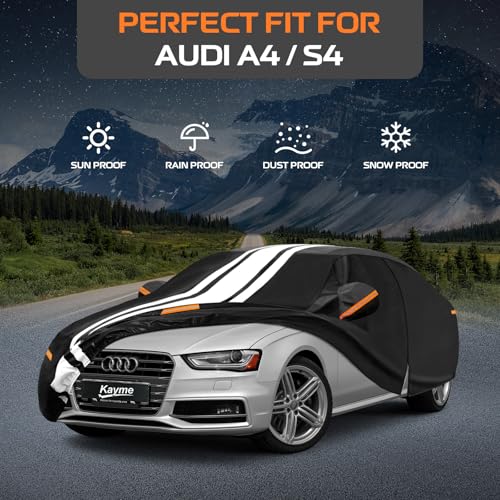 Image of Kayme Heavy Duty Car Cover for Audi A4 /S4 Sedan (1994-2026) Waterproof | Gift with Tape /Towel /Bag, Outdoor Full Exterior Cover Rain Snow Sun UV Protection, Soft Cotton Inner Protect Vehicle Paint