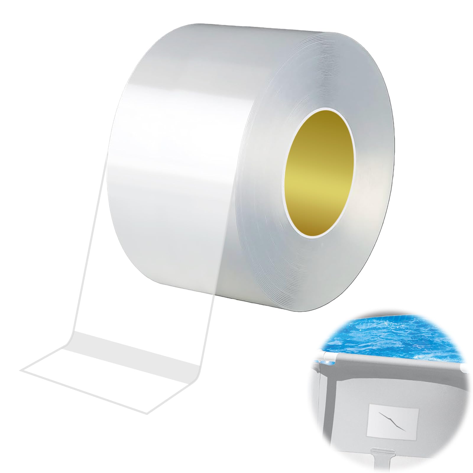 Pool Patch Reparaturset Kompatibel mit Intex, Aufblasbares Reparaturflicken-Set für oberirdischen Pool, klares Nass-Set Klebeband, ideal für Bounce House, Zelt, Baldachin, Luftmatratze, 5,0 cm x 5,0 m