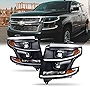 AKKON - For 2015-2020 Chevy Suburban Tahoe Halogen Type Models Black Housing LED DRL Projector Headlights